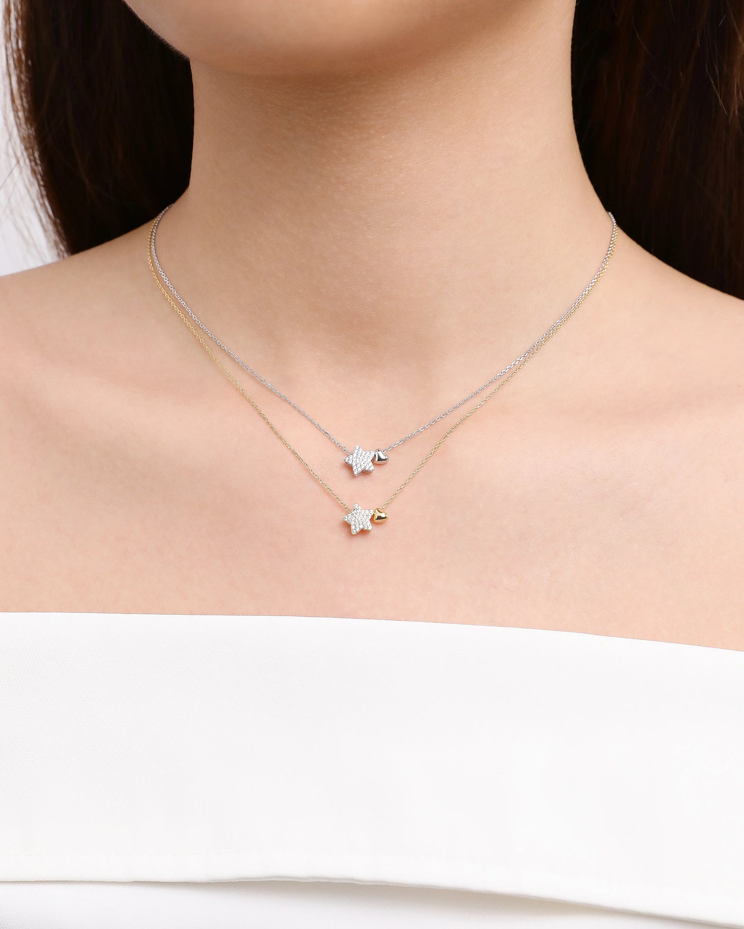 925 Sterling Silver Necklace Sweet Star Heart
