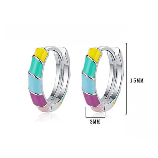 925 Sterling Silver Multi-color Enamel Twist Rainbow Earrings