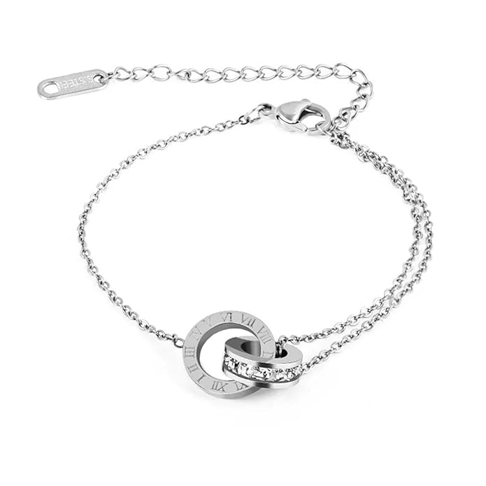 Roman Fashion Double Ring Necklace Bracelet Earring Set