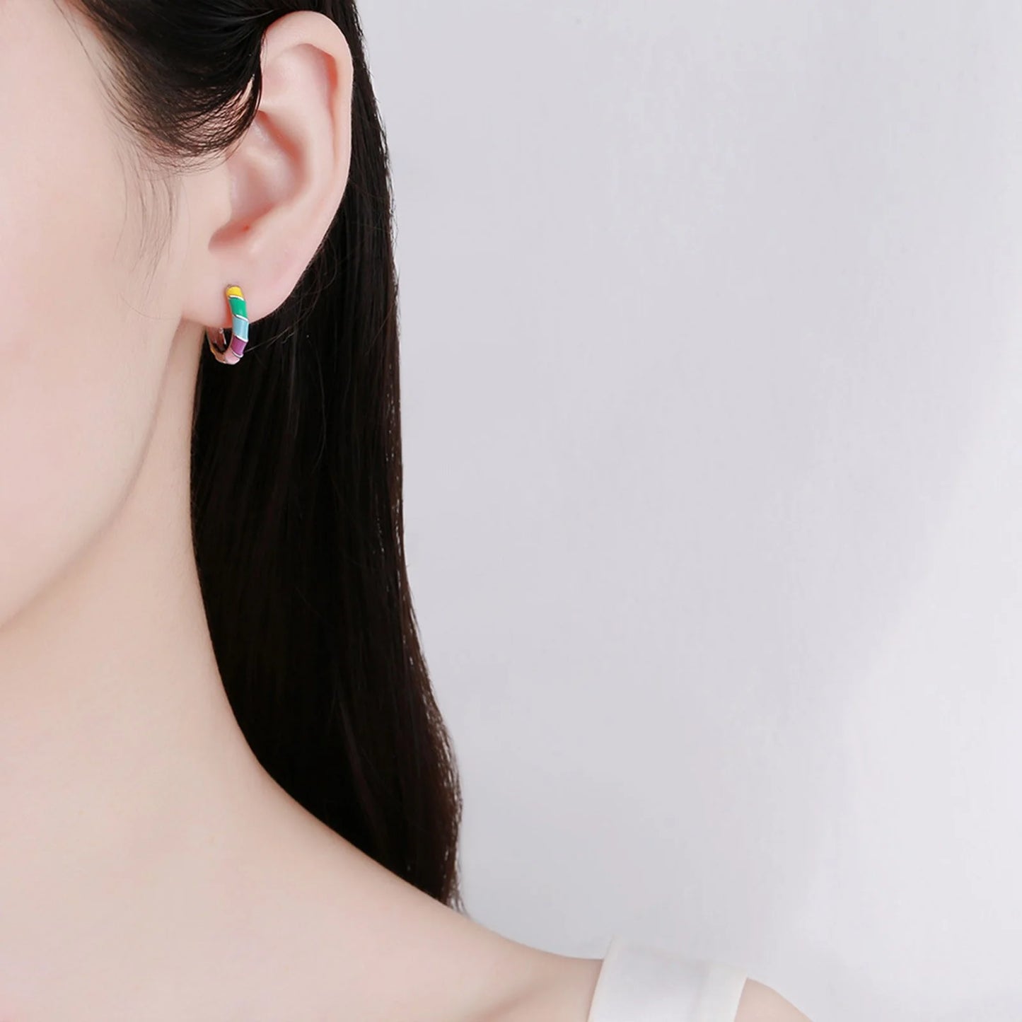 925 Sterling Silver Multi-color Enamel Twist Rainbow Earrings