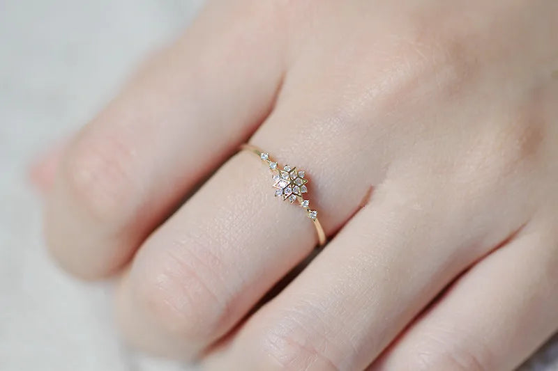 925 Sterling Silver 14k Gold Plated Romantic Snowflake Zircon Ring