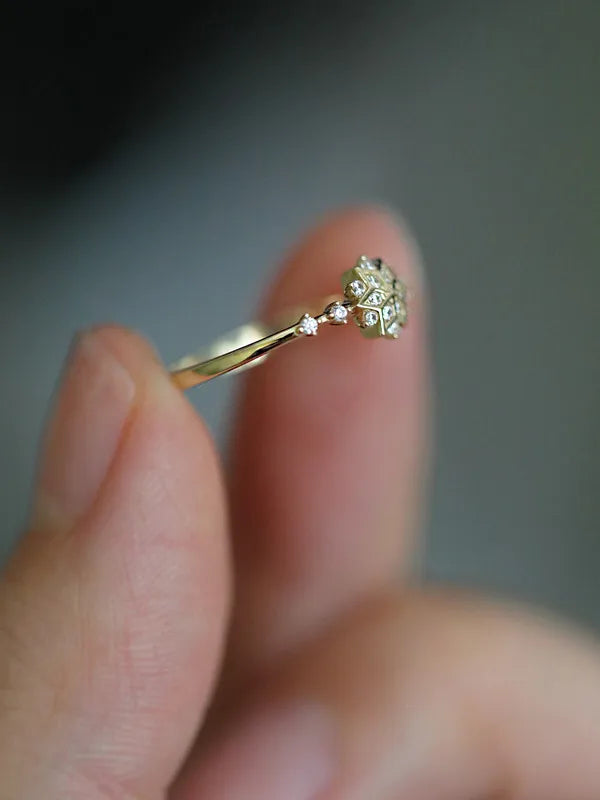 925 Sterling Silver 14k Gold Plated Romantic Snowflake Zircon Ring