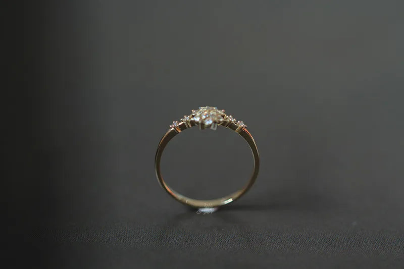 925 Sterling Silver 14k Gold Plated Romantic Snowflake Zircon Ring