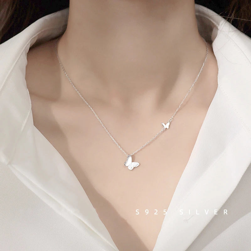 925 Sterling Silver Zircon Butterfly Pendant Necklace