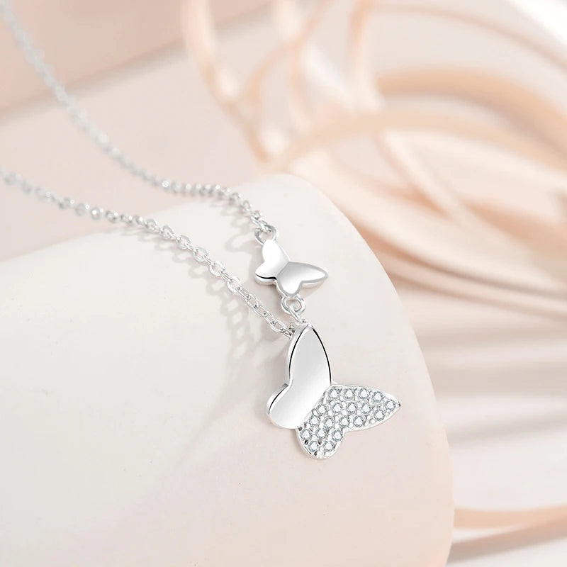 925 Sterling Silver Zircon Butterfly Pendant Necklace