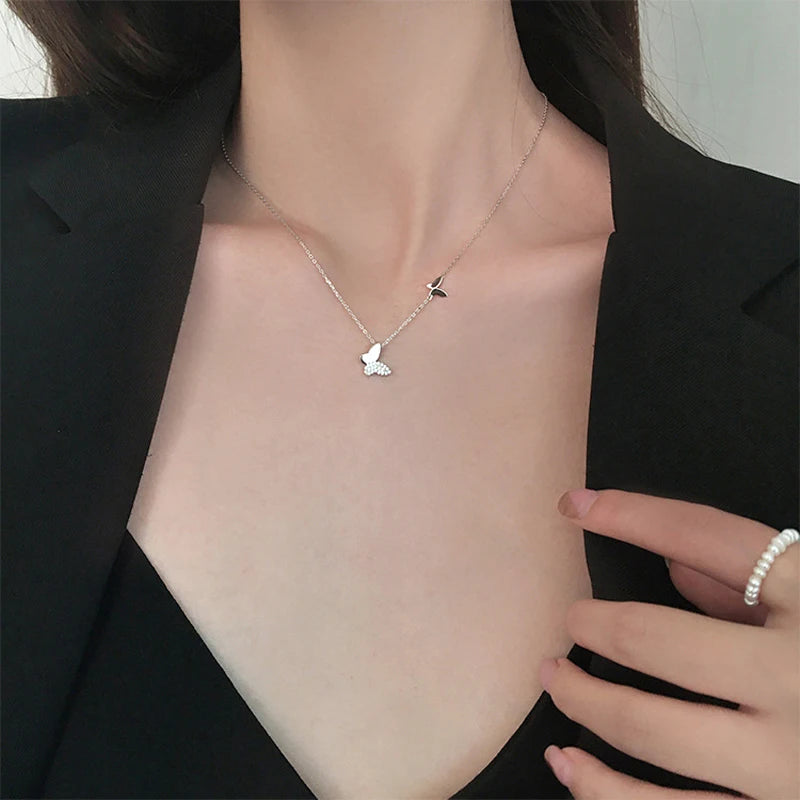 925 Sterling Silver Zircon Butterfly Pendant Necklace