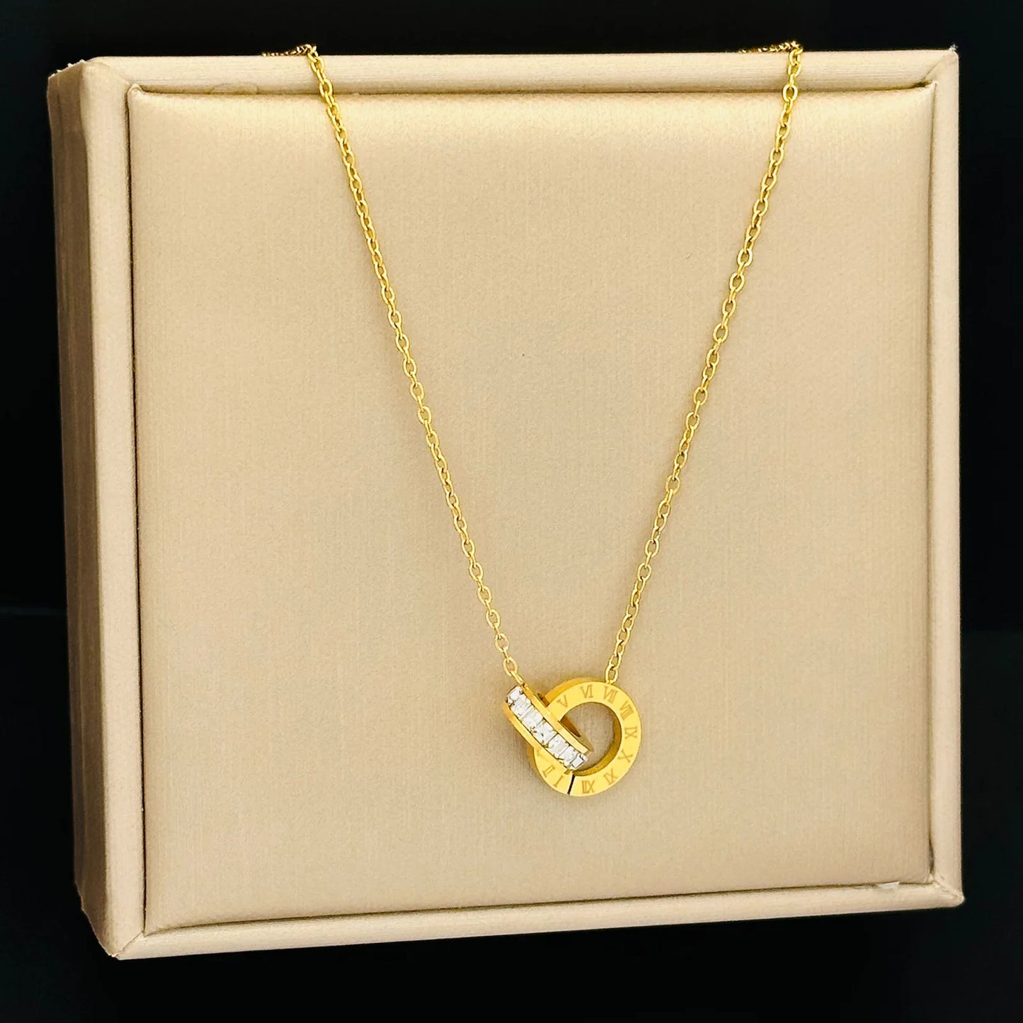 Roman Fashion Double Ring Necklace Bracelet Earring Set