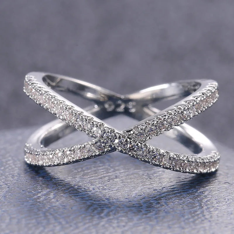 925 Sterling Silver Luxury Cross X Shape Women Engagement Ring