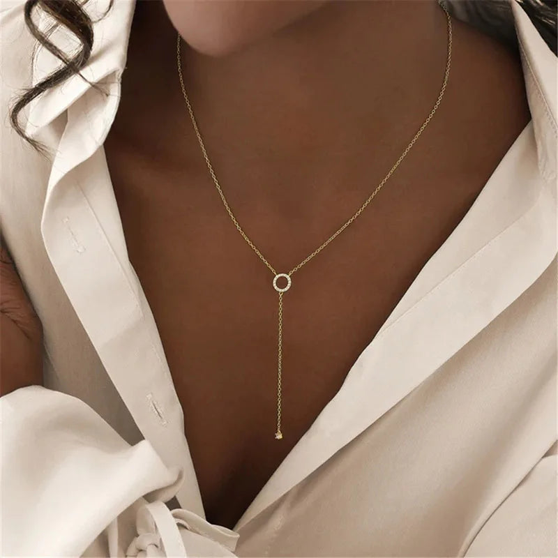 Elegant 925 sterling silver necklace with a double-deck circle zircon pendant on a delicate 40cm O-chain, perfect for any occasion.