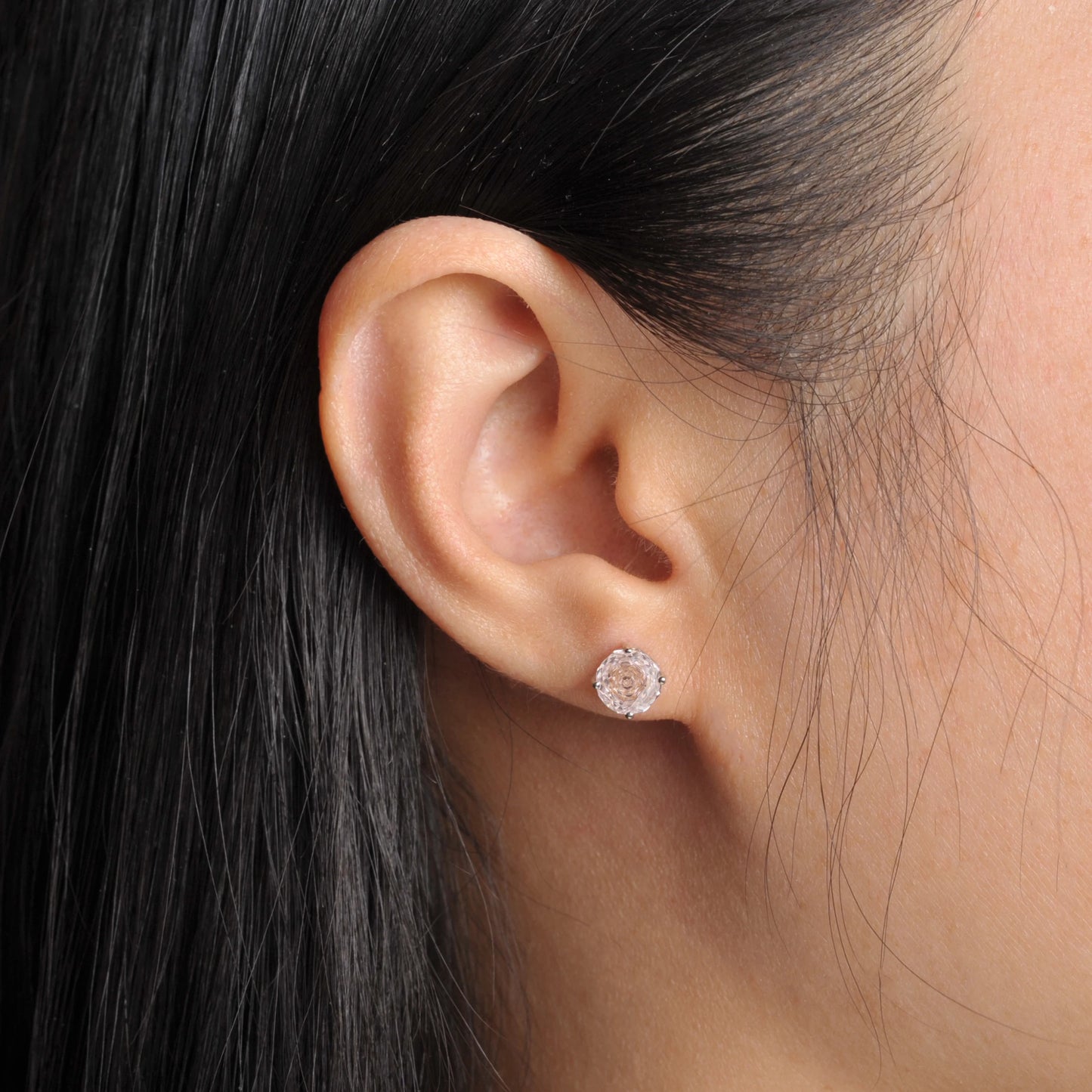 Delicate 1.5ct rose-cut octagon morganite pink stud earrings in white gold-plated sterling silver, sparkling with lab-created zircon accents.
