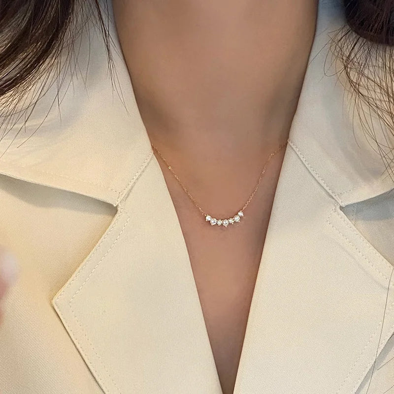 925 Sterling Silver Plated 18K Gold Zircon Necklace