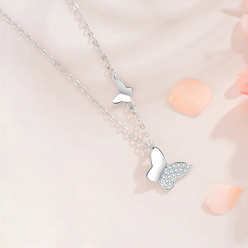 925 Sterling Silver Zircon Butterfly Pendant Necklace