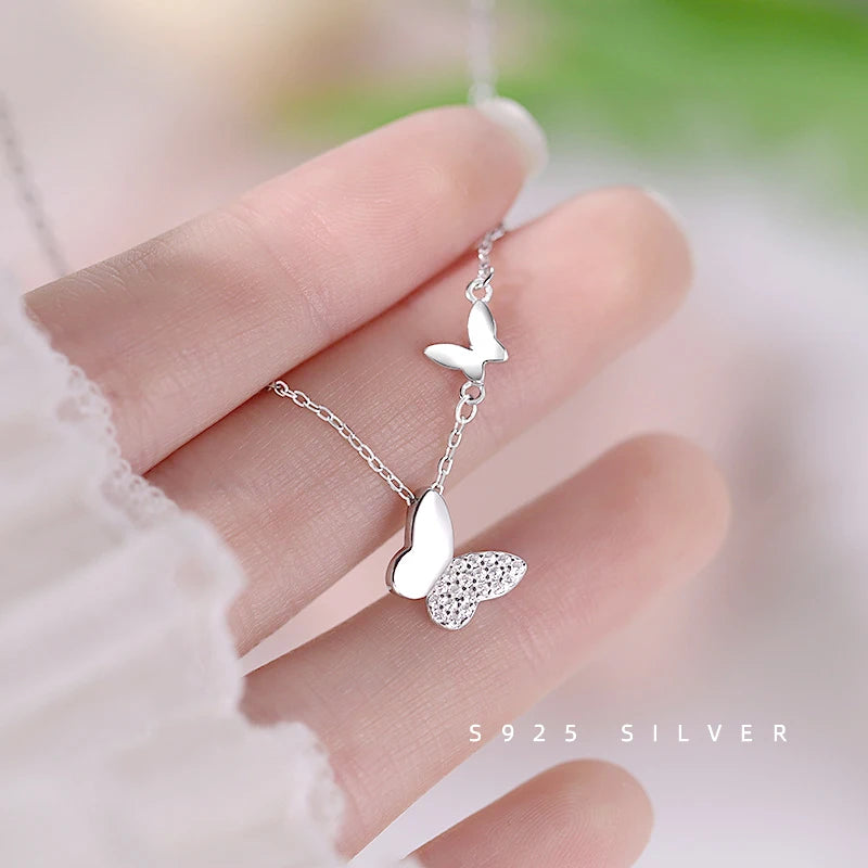 925 Sterling Silver Zircon Butterfly Pendant Necklace