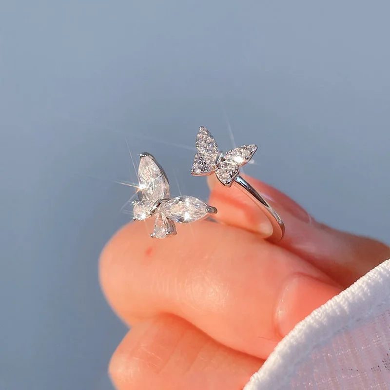 Delicate 925 sterling silver butterfly ring with sparkling zircon accents, showcasing a bold and elegant animal motif.