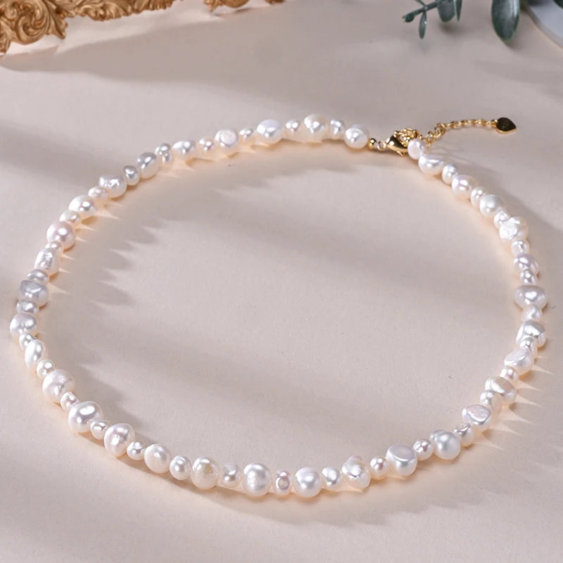 Real Natural Baroque Freshwater Pearl Choker Necklace for Women