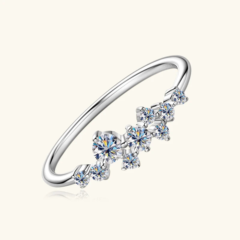 Elegant 14K gold-plated moissanite ring with a sparkling round brilliant center stone in a secure prong setting.