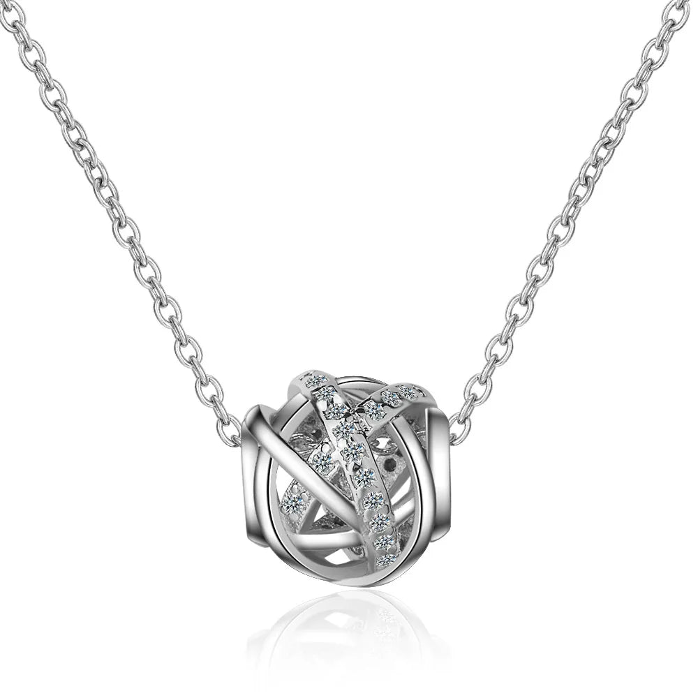 925 Sterling Silver Electroplated 18k Rose Gold Hollow Diamond Bead Pendant Necklace