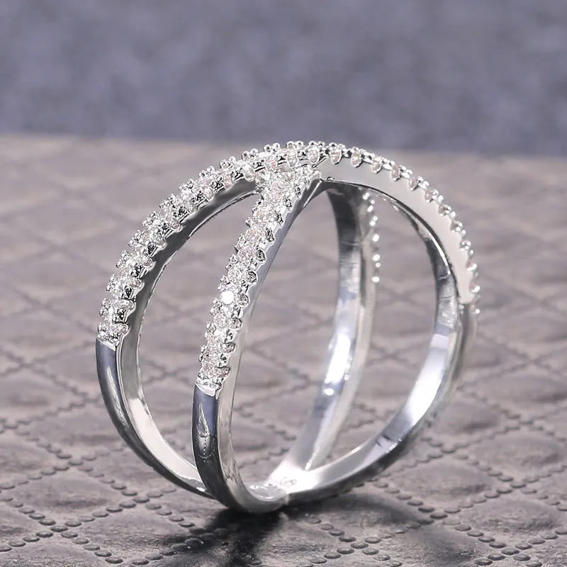 925 Sterling Silver Luxury Cross X Shape Women Engagement Ring