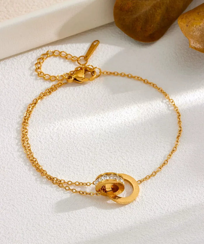 Roman Fashion Double Ring Necklace Bracelet Earring Set