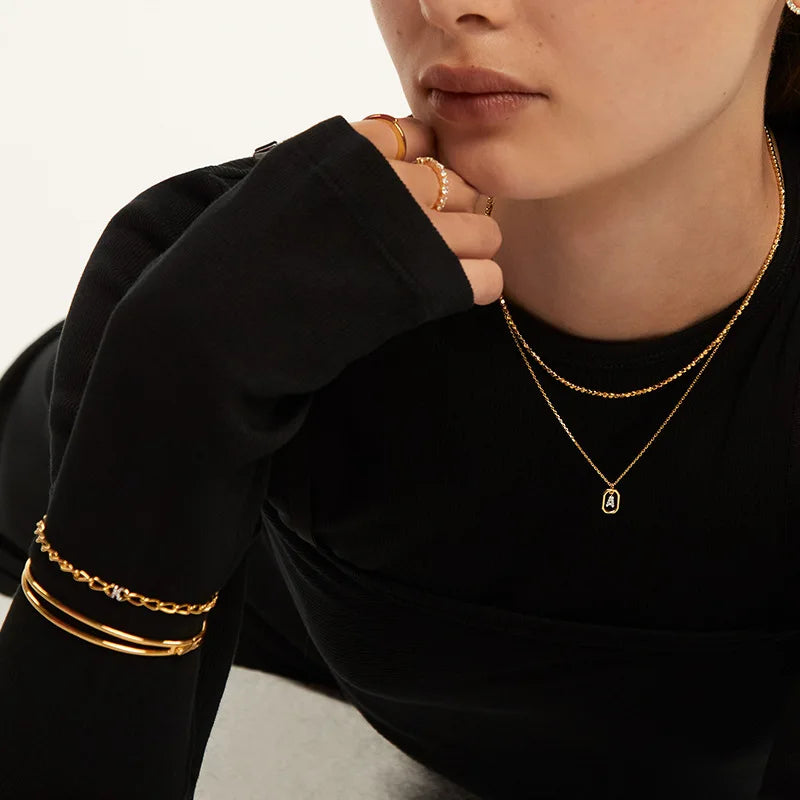 New 925 Sterling Silver Alphabet Necklace Initial Choker A-Z Letters Collarbone Chain