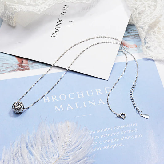 925 Sterling Silver Electroplated 18k Rose Gold Hollow Diamond Bead Pendant Necklace