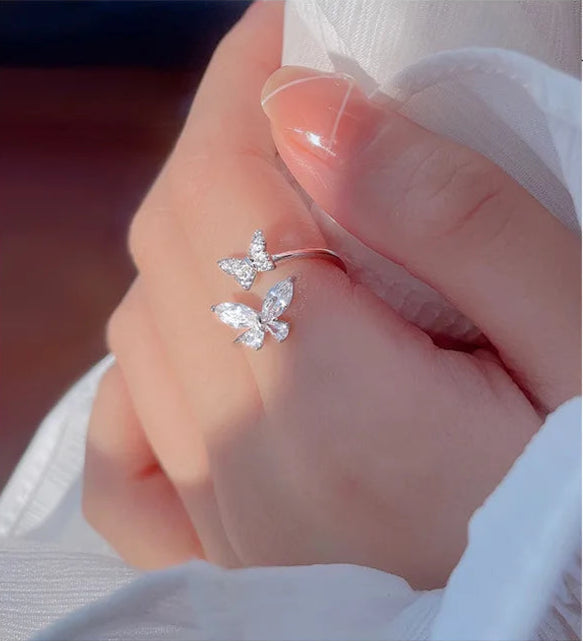 Delicate 925 sterling silver butterfly ring with sparkling zircon accents, showcasing a bold and elegant animal motif.