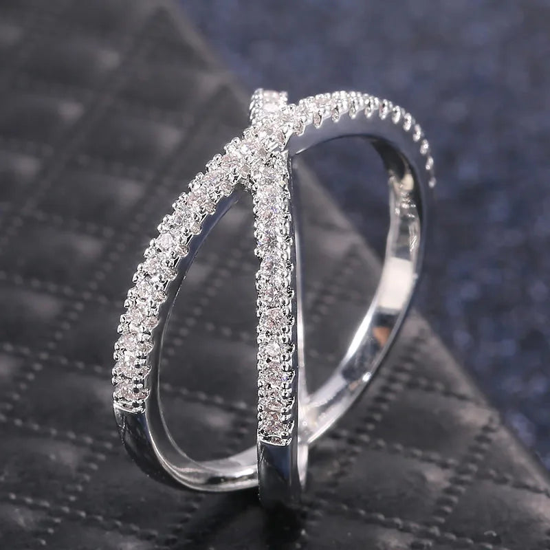 925 Sterling Silver Luxury Cross X Shape Women Engagement Ring