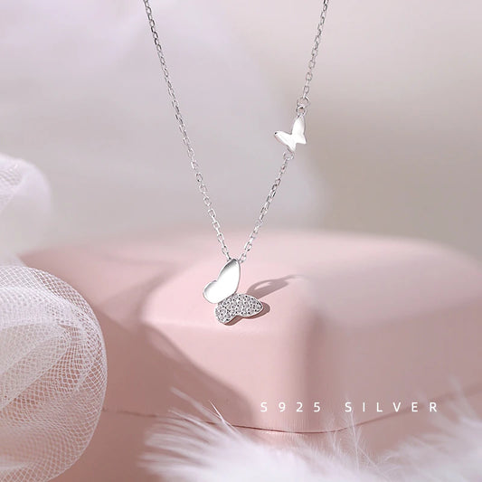 925 Sterling Silver Zircon Butterfly Pendant Necklace