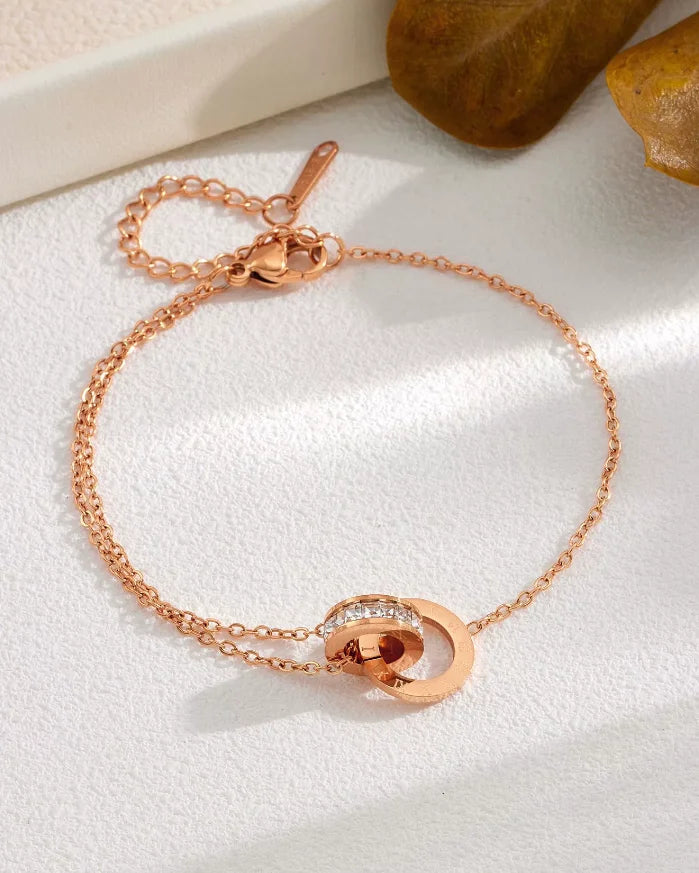 Roman Fashion Double Ring Necklace Bracelet Earring Set