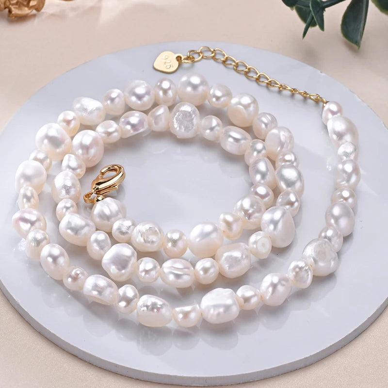 Real Natural Baroque Freshwater Pearl Choker Necklace for Women