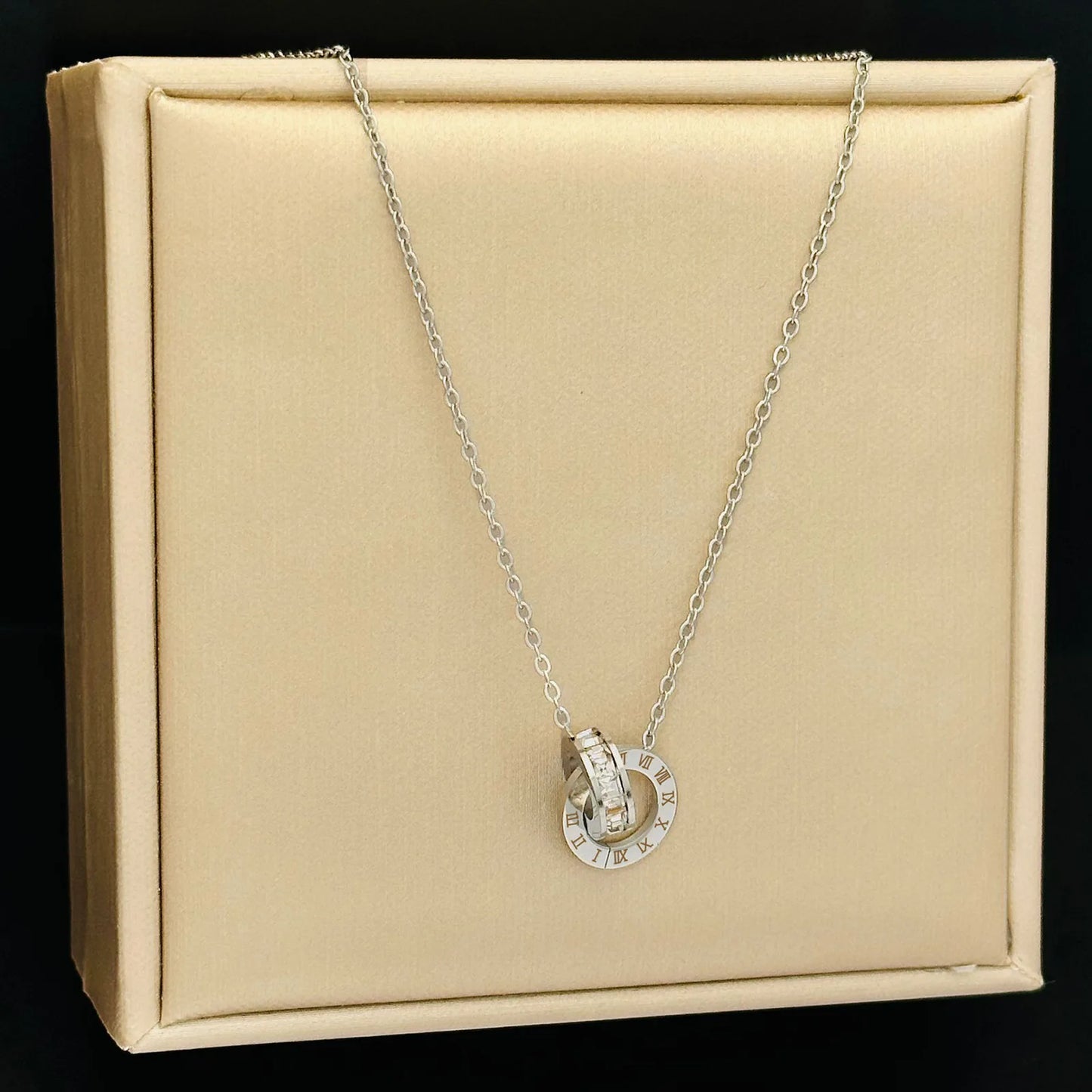 Roman Fashion Double Ring Necklace Bracelet Earring Set