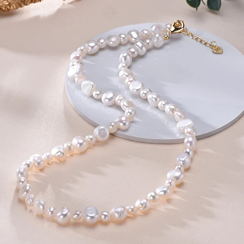 Real Natural Baroque Freshwater Pearl Choker Necklace for Women