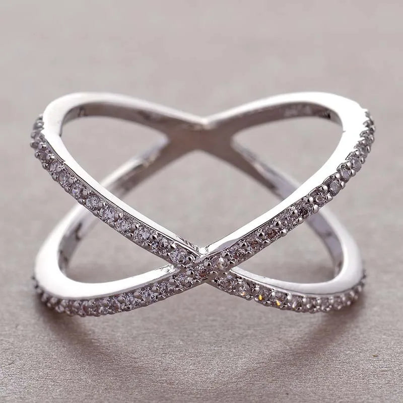 925 Sterling Silver Luxury Cross X Shape Women Engagement Ring