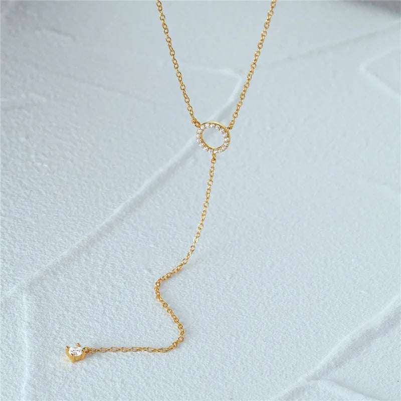 Elegant 925 sterling silver necklace with a double-deck circle zircon pendant, featuring a delicate 40cm O-chain.