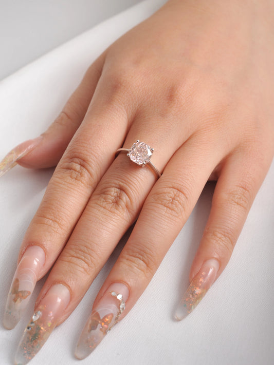 Stunning octagon rose-cut morganite pink cubic zirconia solitaire ring with a sparkling 8mm stone in white gold plating.