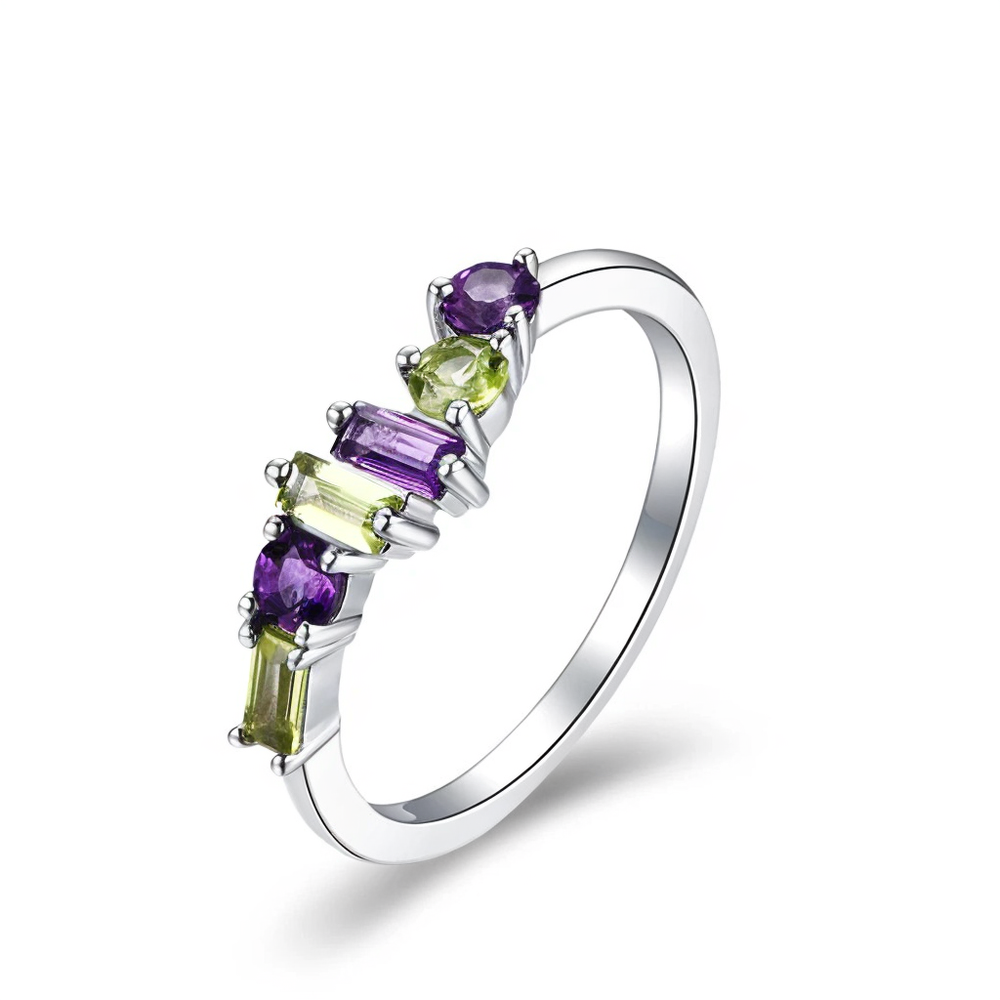 925 Sterling Silver CHARMING Natural Peridot & Moissanite Ring