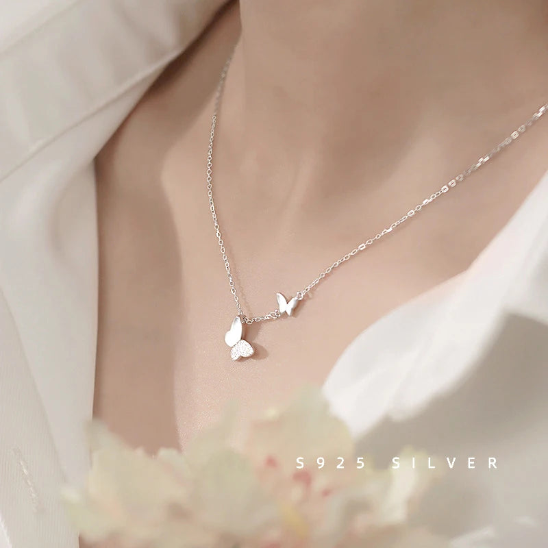 925 Sterling Silver Zircon Butterfly Pendant Necklace