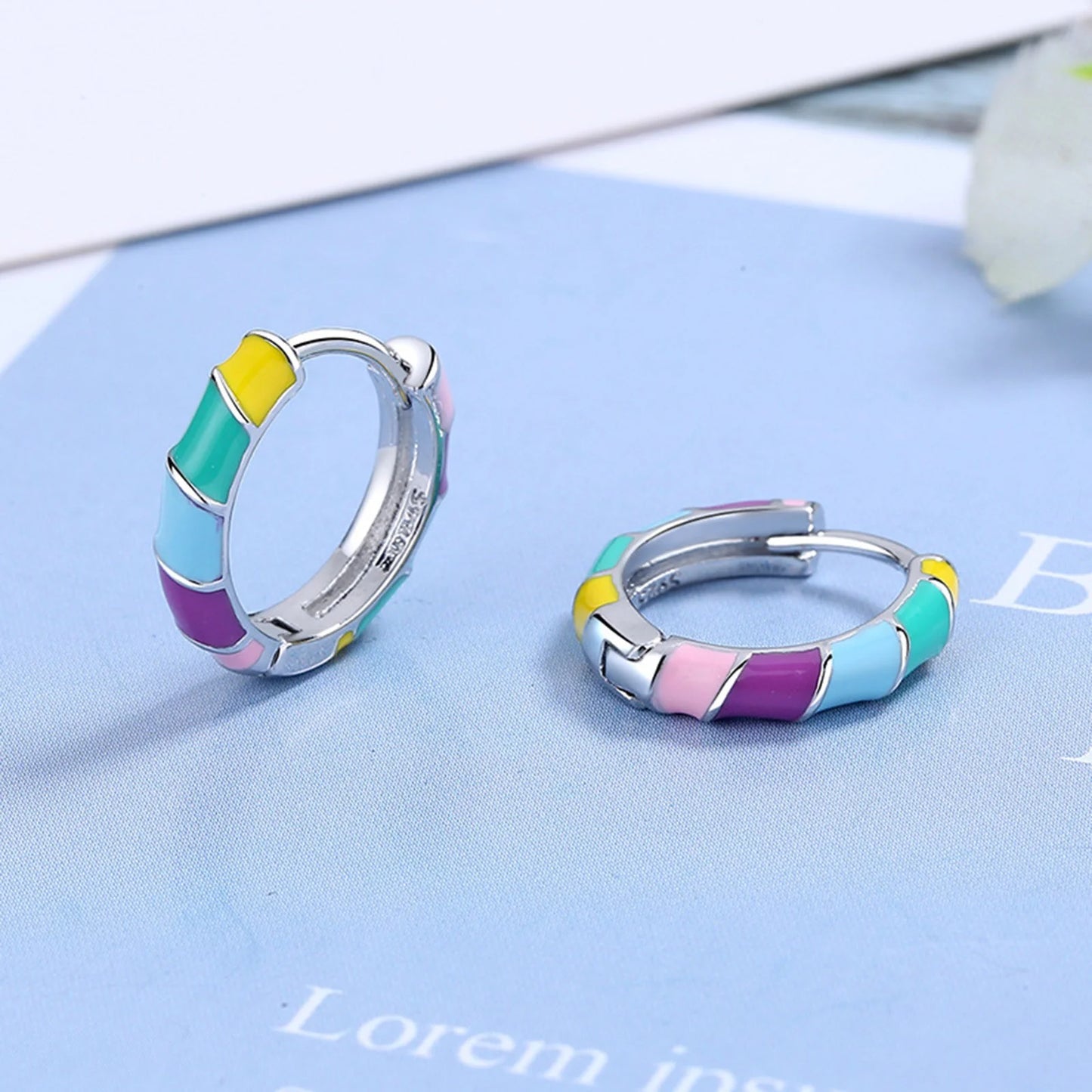 925 Sterling Silver Multi-color Enamel Twist Rainbow Earrings