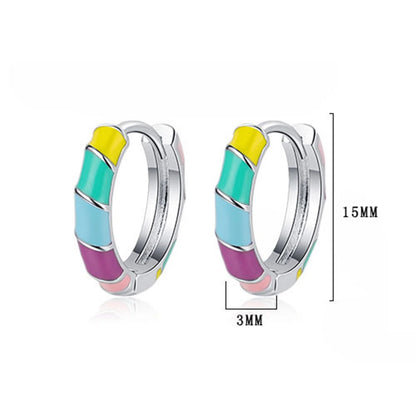 925 Sterling Silver Multi-color Enamel Twist Rainbow Earrings