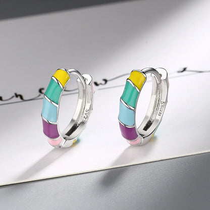 925 Sterling Silver Multi-color Enamel Twist Rainbow Earrings