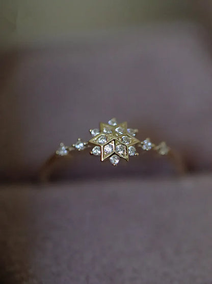925 Sterling Silver 14k Gold Plated Romantic Snowflake Zircon Ring
