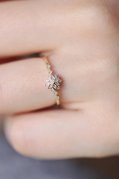 925 Sterling Silver 14k Gold Plated Romantic Snowflake Zircon Ring
