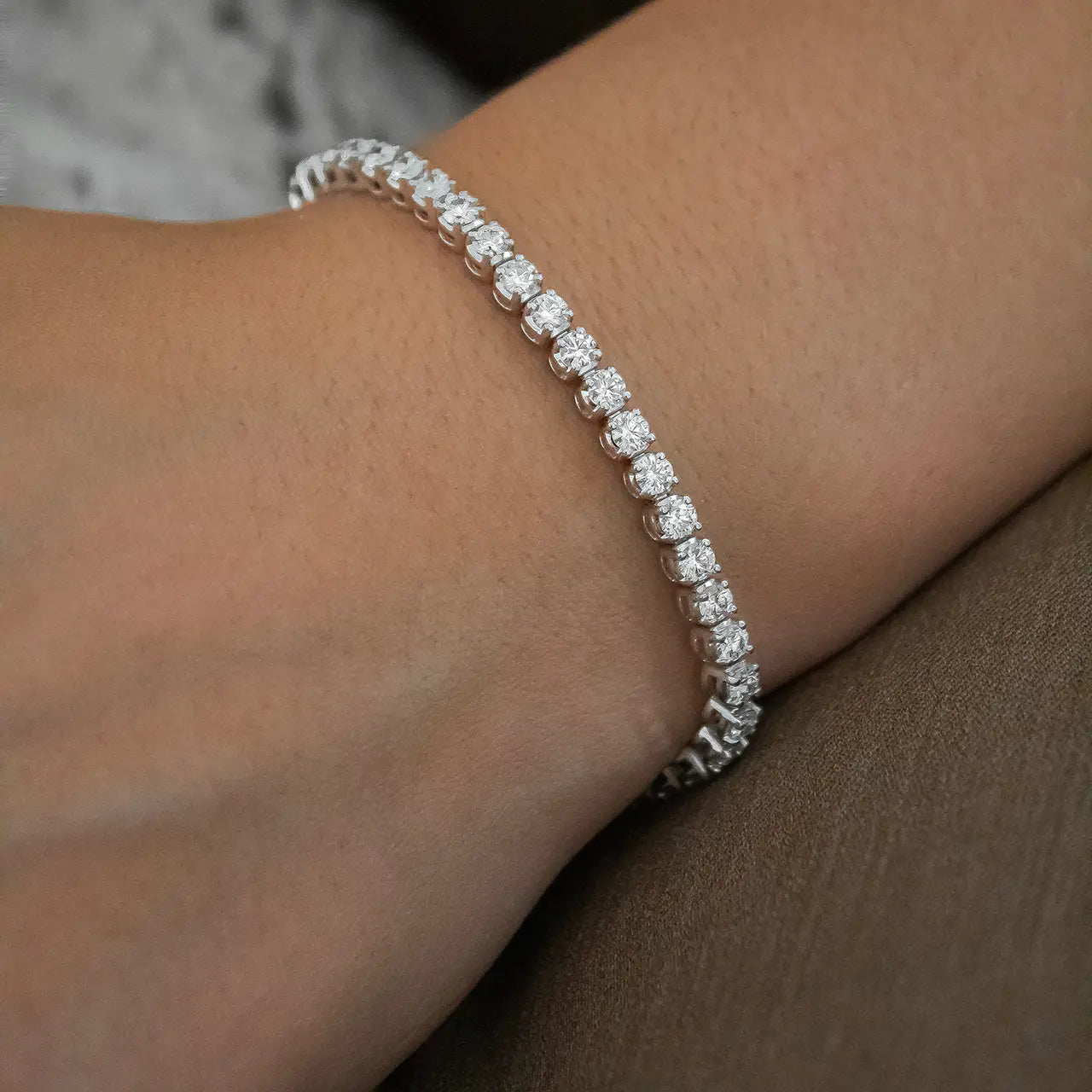 Sparkling full moissanite tennis bracelet in S 925 silver plated with 18K bubble diamond design, radiating elegance.