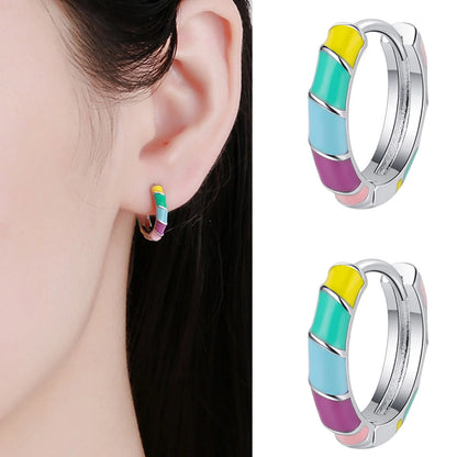 925 Sterling Silver Multi-color Enamel Twist Rainbow Earrings