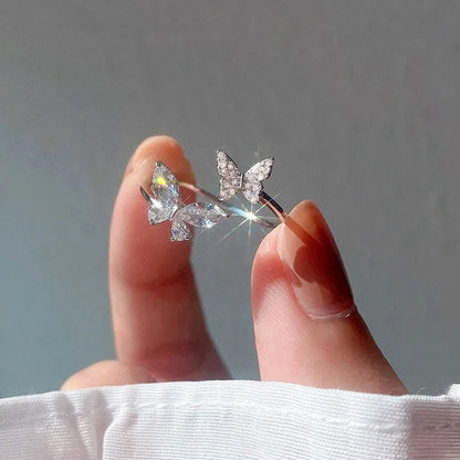 Delicate 925 sterling silver butterfly ring with sparkling zircon accents, showcasing a bold and elegant animal motif.