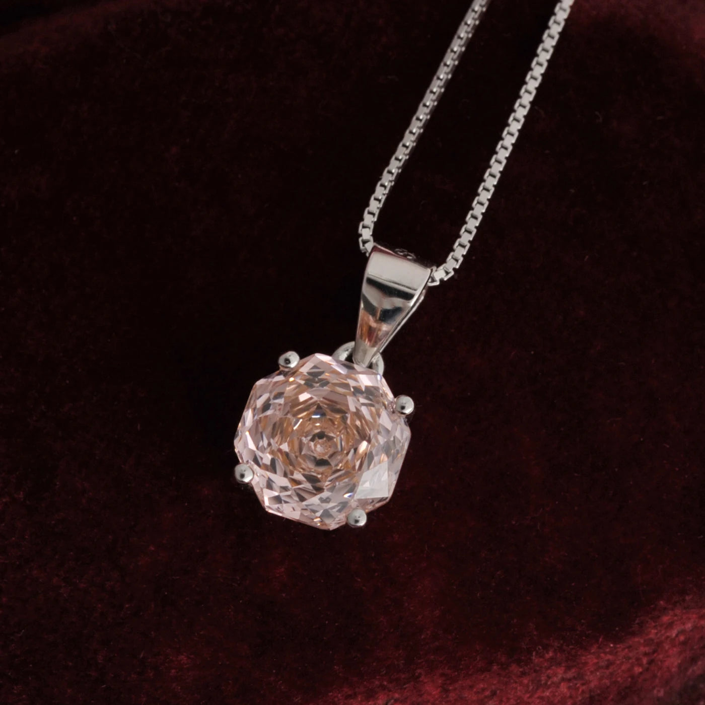 2ct Morganite Pink Octagon Rose Cut Pendant Necklace