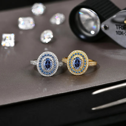 1CT Oval Cut Blue Moissanite Rings