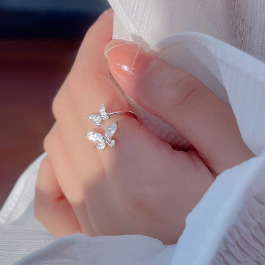 Delicate 925 sterling silver butterfly ring with sparkling zircon accents, showcasing a bold and elegant animal motif.