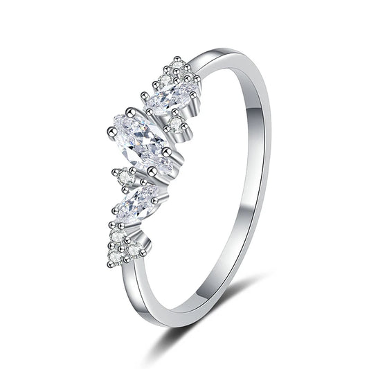 Elegant marquise-cut moissanite solitaire ring in sterling silver, showcasing a dazzling 6x3mm stone with a 4-prong setting.