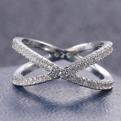 925 Sterling Silver Luxury Cross X Shape Women Engagement Ring